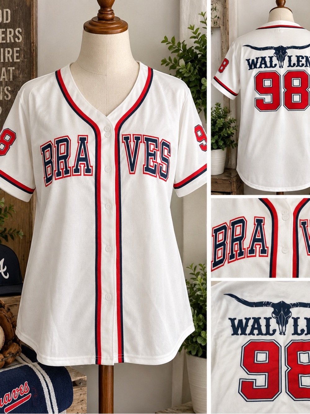 Morgan Wallen/Braves Baseball Jersey Top with Red & Navy Accents